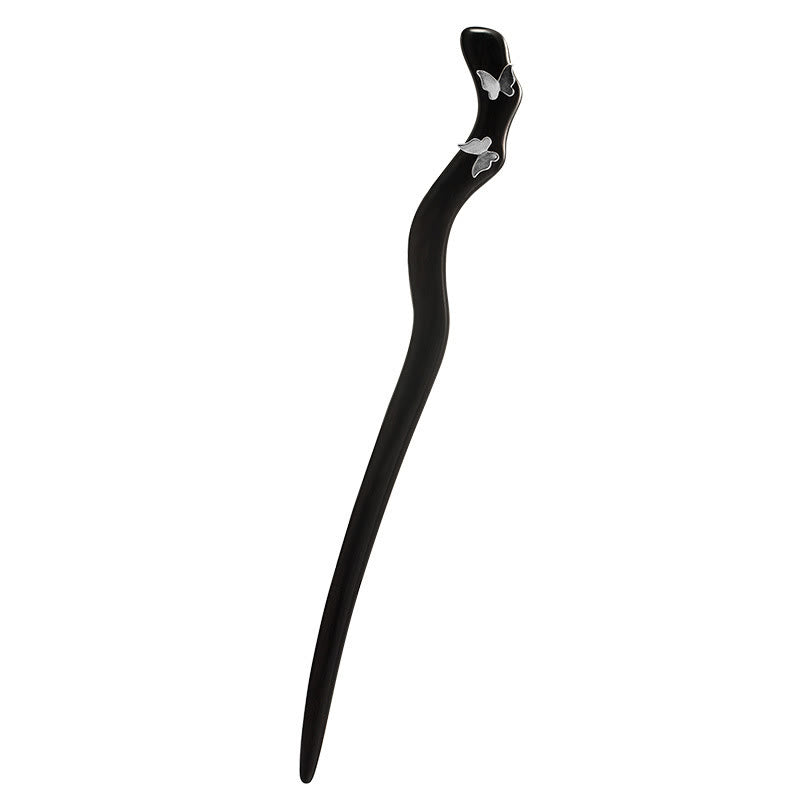 Nimara Ritual 925 Sterling Silver Classical Chinese Style Ebony Butterfly Relax Hairpin