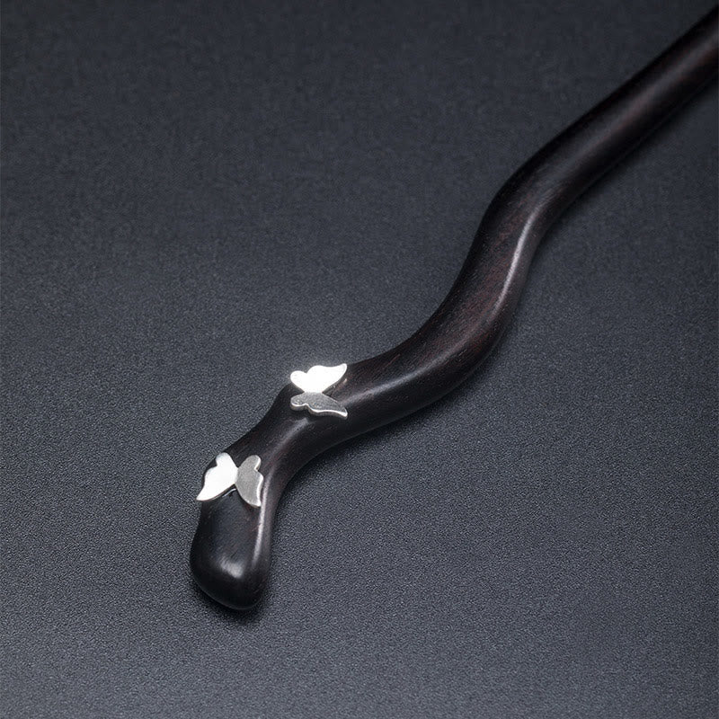 Nimara Ritual 925 Sterling Silver Classical Chinese Style Ebony Butterfly Relax Hairpin