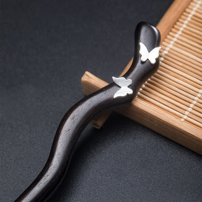 Nimara Ritual 925 Sterling Silver Classical Chinese Style Ebony Butterfly Relax Hairpin