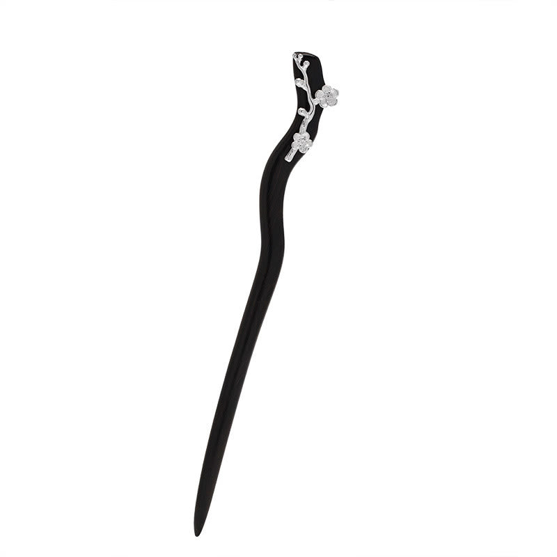 Nimara Ritual 925 Sterling Silver Classical Chinese Style Ebony Plum Blossom Blessing Hairpin