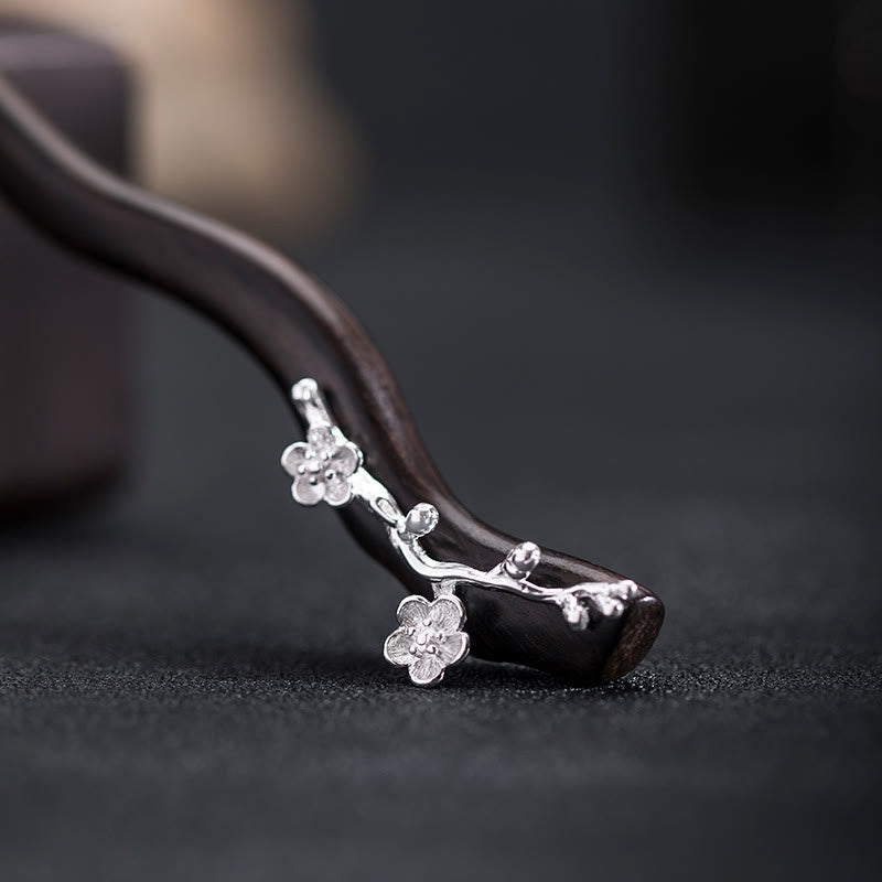 Nimara Ritual 925 Sterling Silver Classical Chinese Style Ebony Plum Blossom Blessing Hairpin