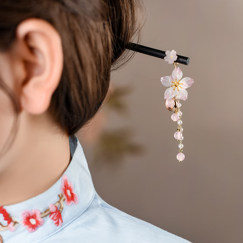 Nimara Ritual Artistic Style Pear Blossom Tassel Wood Hairpin