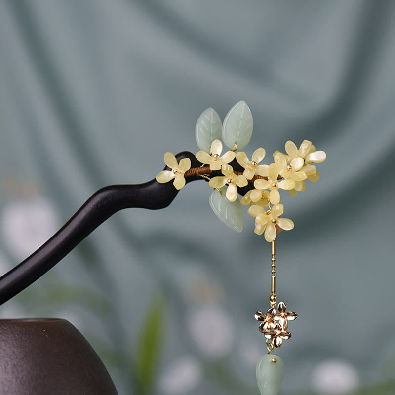 Nimara Ritual Natural Ebony Wood Osmanthus Tassel Balance Hairpin