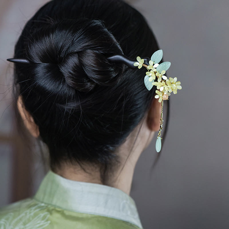 Nimara Ritual Natural Ebony Wood Osmanthus Tassel Balance Hairpin