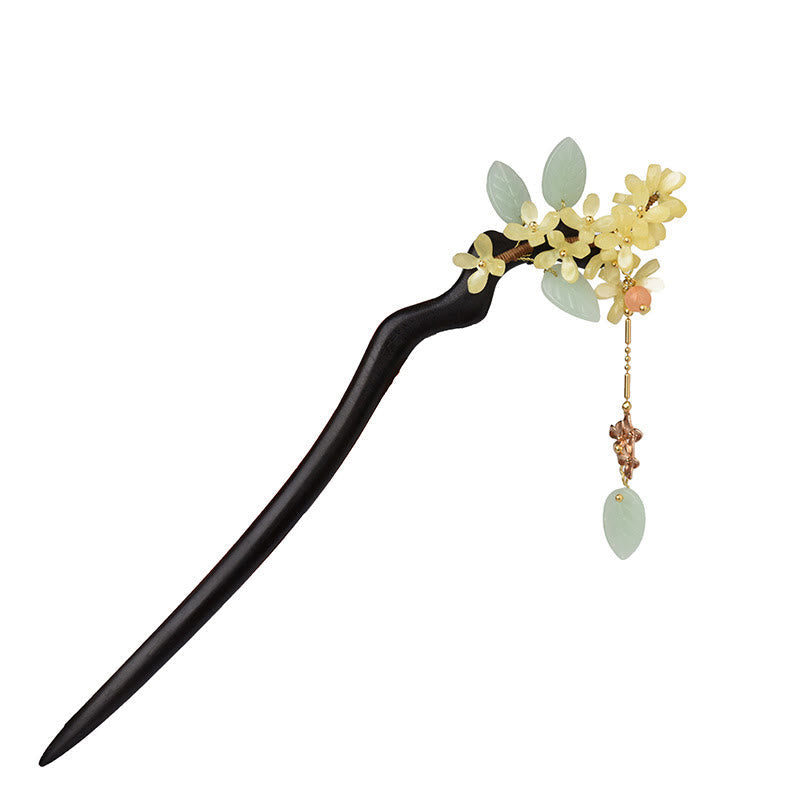 Nimara Ritual Natural Ebony Wood Osmanthus Tassel Balance Hairpin