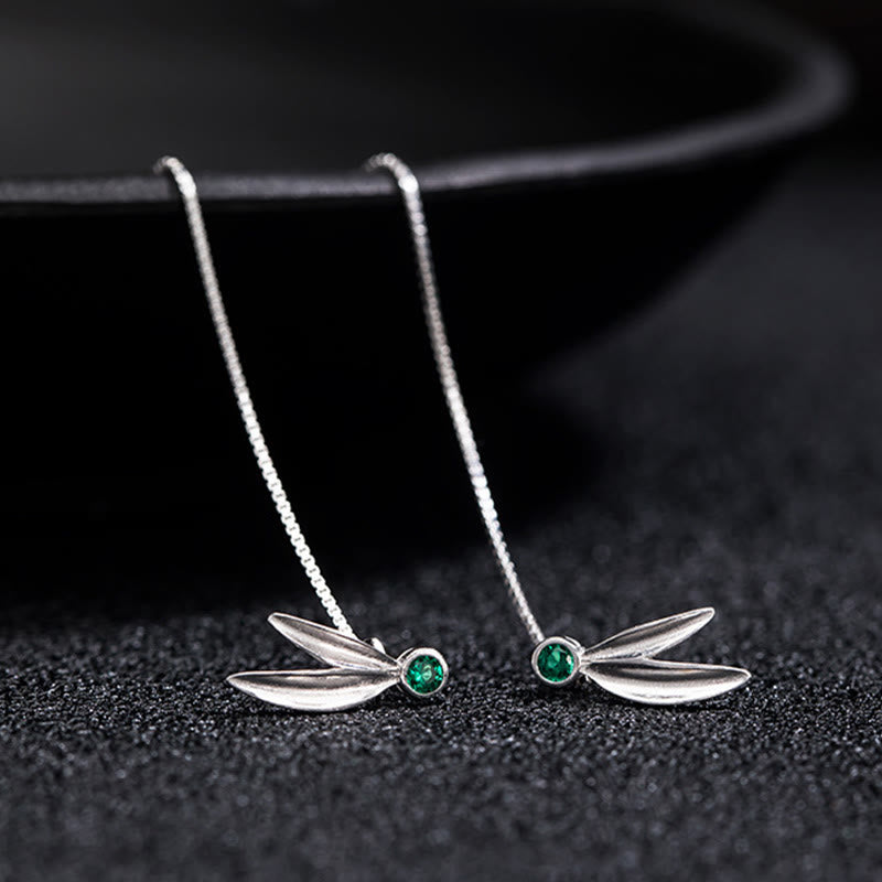Nimara Ritual 925 Sterling Silver Zircon Pearl Bamboo Leaves Protection Drop Earrings