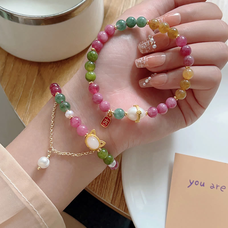 Nimara Ritual Colorful Tourmaline Lucky Cat Positive Bracelet