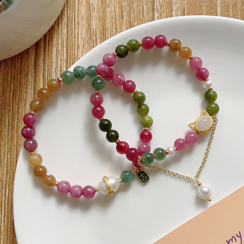 Nimara Ritual Colorful Tourmaline Lucky Cat Positive Bracelet