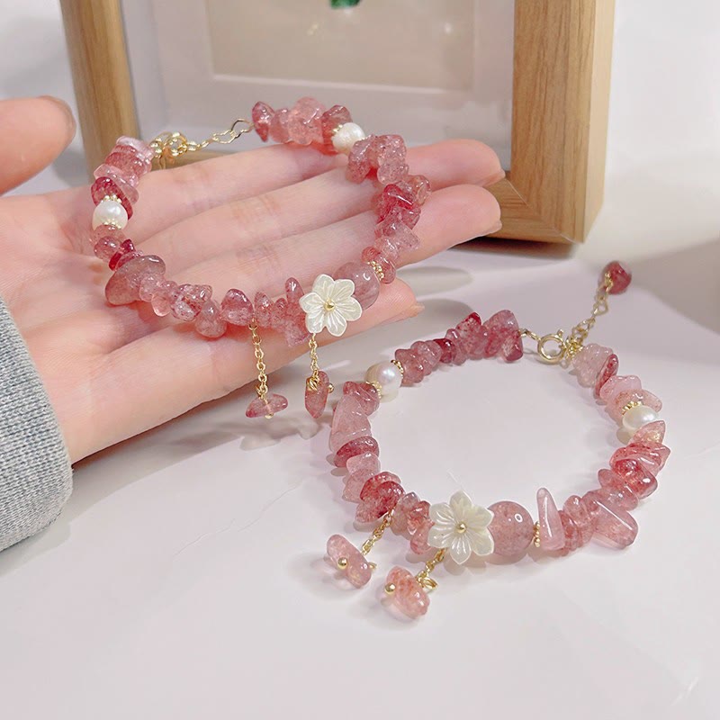 Nimara Ritual Natural Strawberry Quartz Green Strawberry Quartz Super Seven Crystal Flower Healing Bracelet
