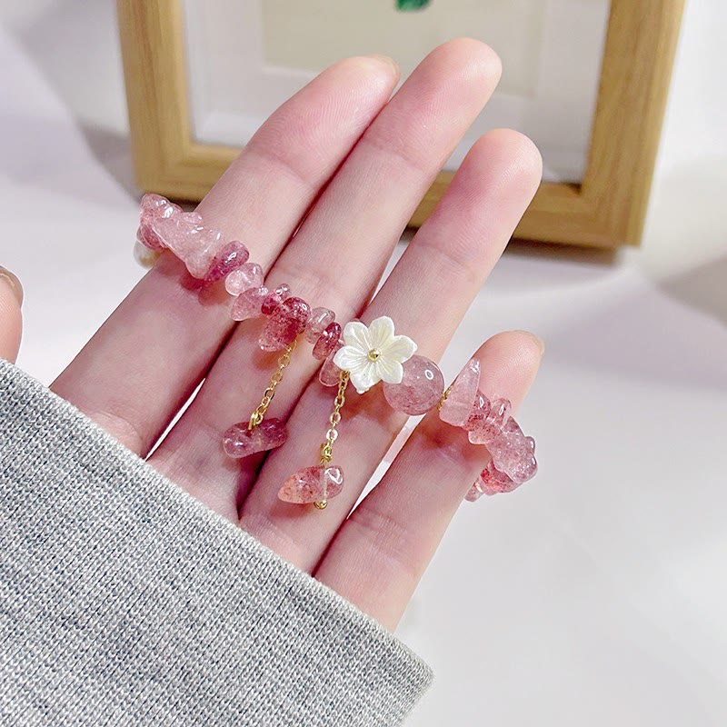 Nimara Ritual Natural Strawberry Quartz Green Strawberry Quartz Super Seven Crystal Flower Healing Bracelet
