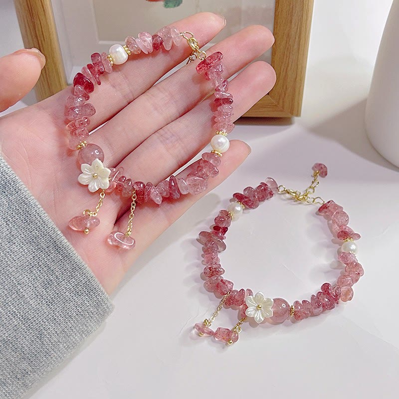 Nimara Ritual Natural Strawberry Quartz Green Strawberry Quartz Super Seven Crystal Flower Healing Bracelet
