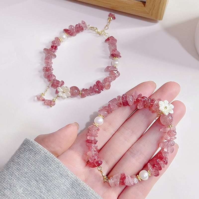 Nimara Ritual Natural Strawberry Quartz Green Strawberry Quartz Super Seven Crystal Flower Healing Bracelet