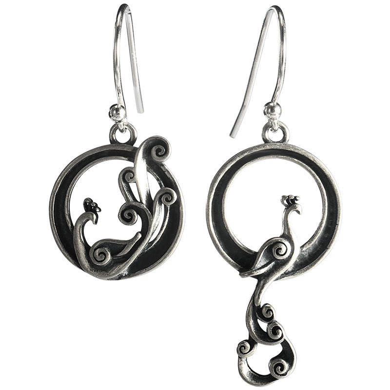 Nimara Ritual 925 Sterling Silver Round Asymmetry Peacock Fortune Earrings