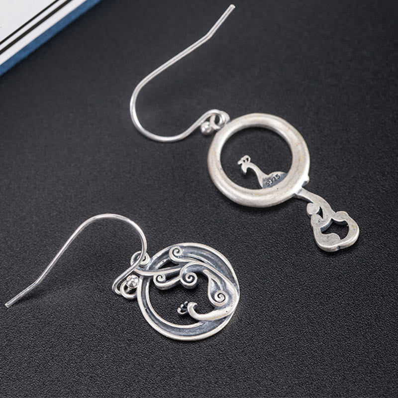 Nimara Ritual 925 Sterling Silver Round Asymmetry Peacock Fortune Earrings