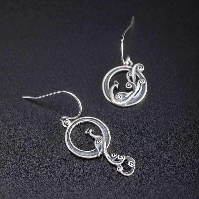 Nimara Ritual 925 Sterling Silver Round Asymmetry Peacock Fortune Earrings