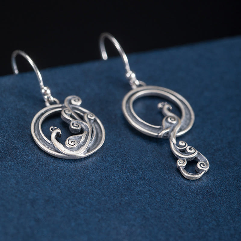 Nimara Ritual 925 Sterling Silver Round Asymmetry Peacock Fortune Earrings