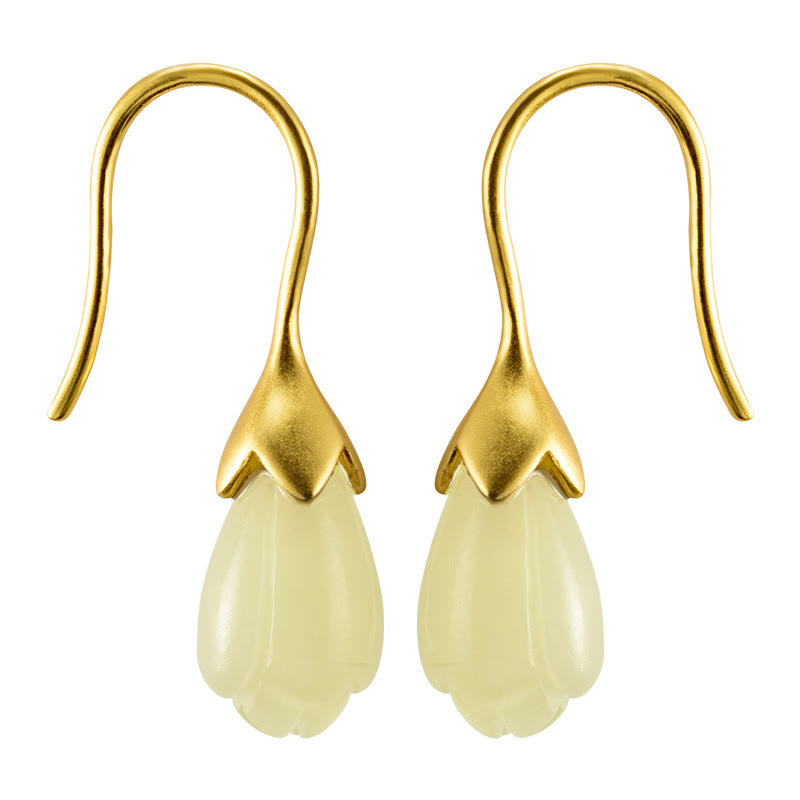Nimara Ritual 925 Sterling Silver Hetian Jade Magnolia Abundance Drop Earrings