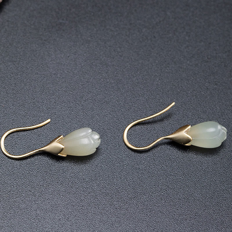 Nimara Ritual 925 Sterling Silver Hetian Jade Magnolia Abundance Drop Earrings