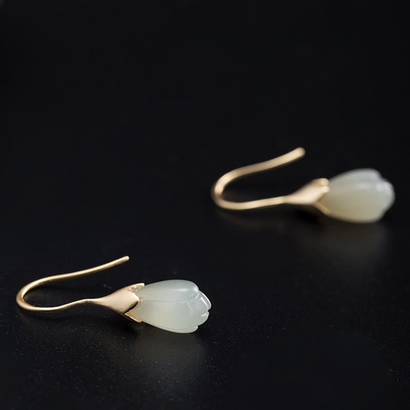 Nimara Ritual 925 Sterling Silver Hetian Jade Magnolia Abundance Drop Earrings