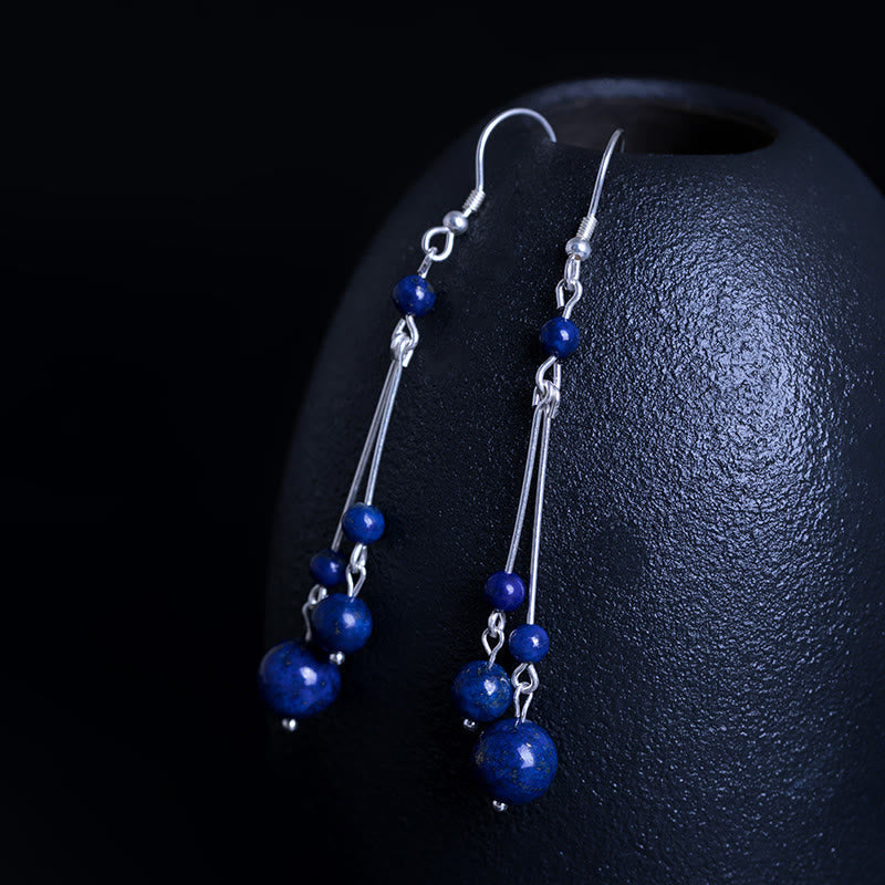 Nimara Ritual 925 Sterling Silver Lazurite Beads Serenity Drop Earrings