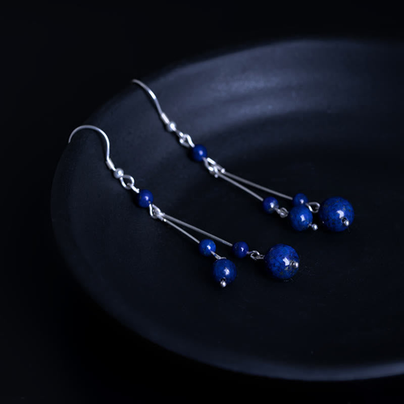 Nimara Ritual 925 Sterling Silver Lazurite Beads Serenity Drop Earrings