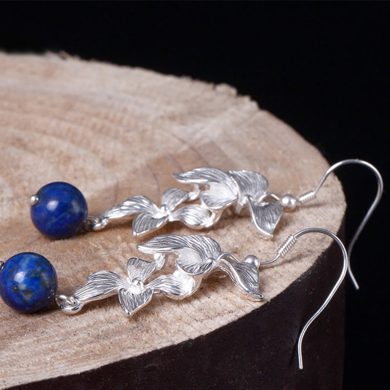 Nimara Ritual 925 Sterling Silver Lazurite Ethnic Style Flower Positive Drop Earrings