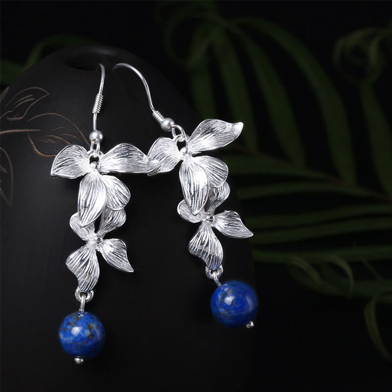 Nimara Ritual 925 Sterling Silver Lazurite Ethnic Style Flower Positive Drop Earrings