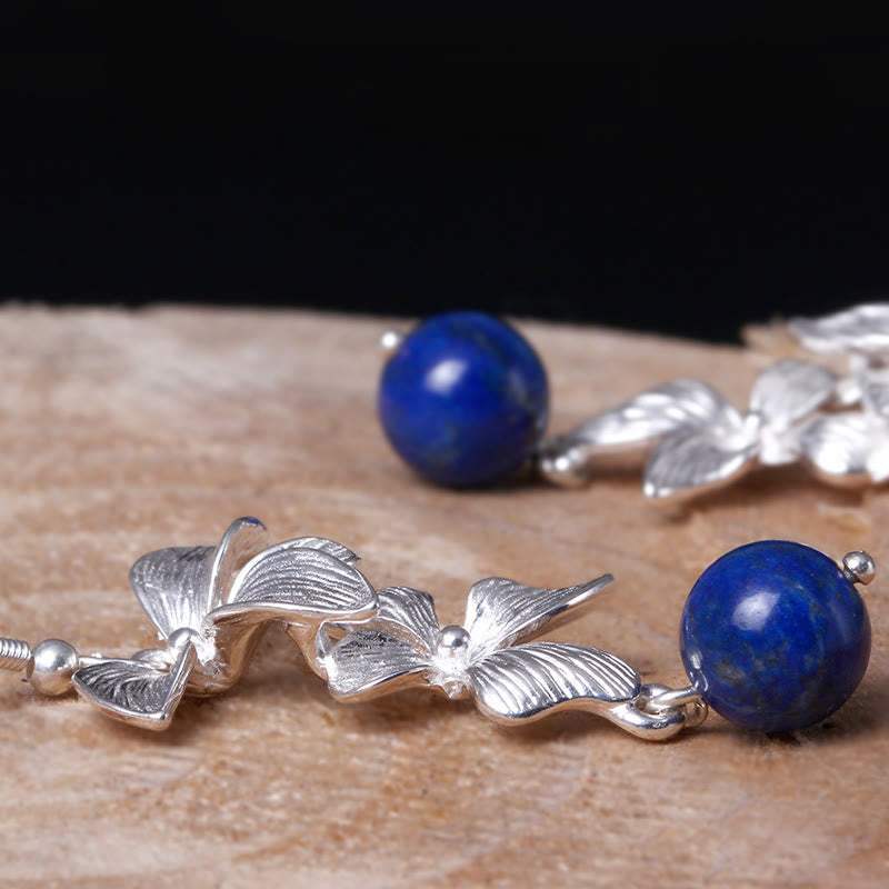 Nimara Ritual 925 Sterling Silver Lazurite Ethnic Style Flower Positive Drop Earrings