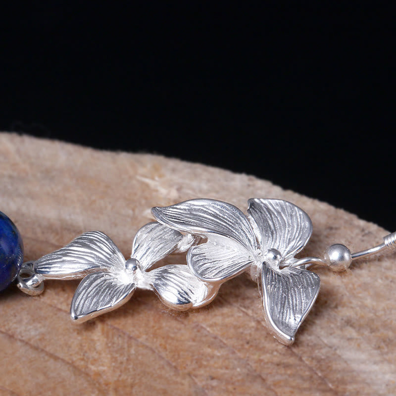 Nimara Ritual 925 Sterling Silver Lazurite Ethnic Style Flower Positive Drop Earrings