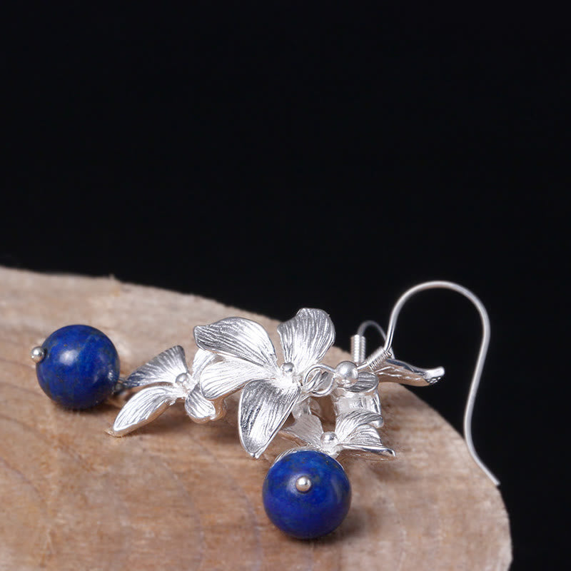 Nimara Ritual 925 Sterling Silver Lazurite Ethnic Style Flower Positive Drop Earrings