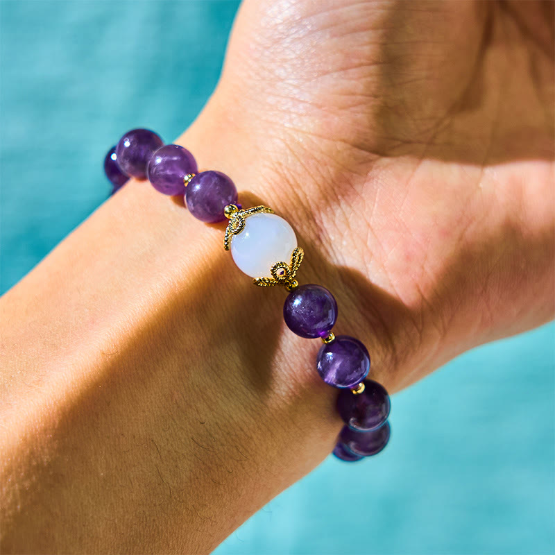 Nimara Ritual Natural Amethyst Strawberry Quartz Peace Lock Charm Positive Bracelet