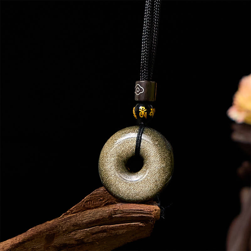 Nimara Ritual Natural Gold Sheen Obsidian Peace Buckle Strengthen Necklace Pendant