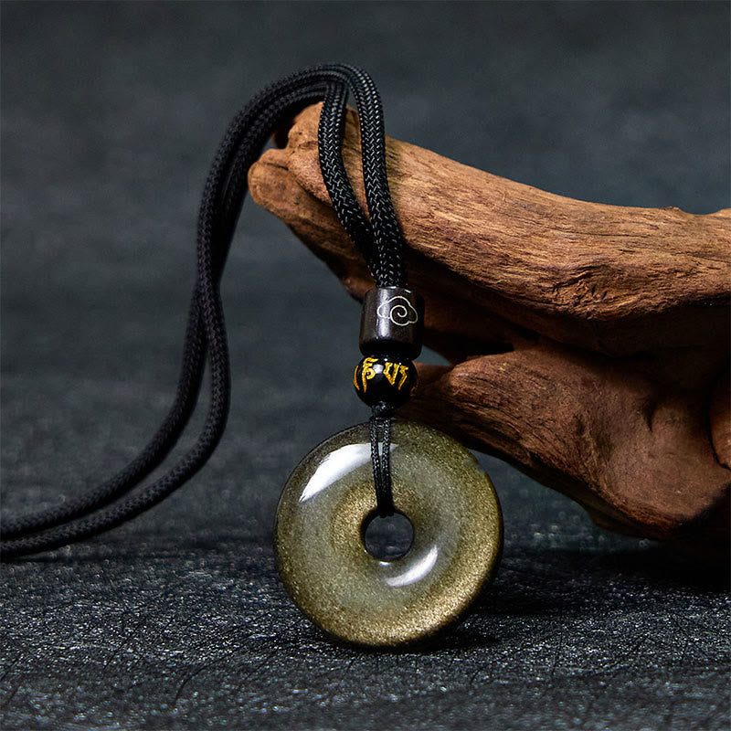Nimara Ritual Natural Gold Sheen Obsidian Peace Buckle Strengthen Necklace Pendant