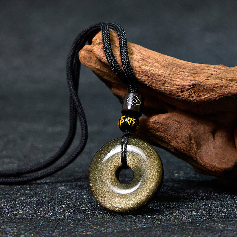 Nimara Ritual Natural Gold Sheen Obsidian Peace Buckle Strengthen Necklace Pendant