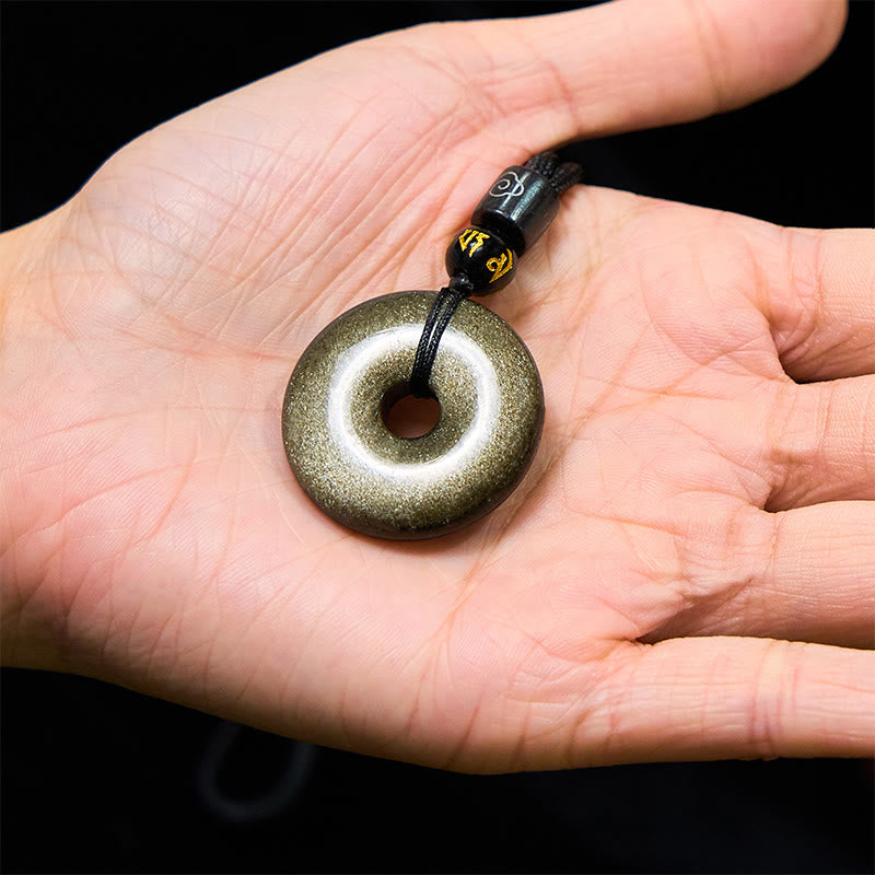 Nimara Ritual Natural Gold Sheen Obsidian Peace Buckle Strengthen Necklace Pendant