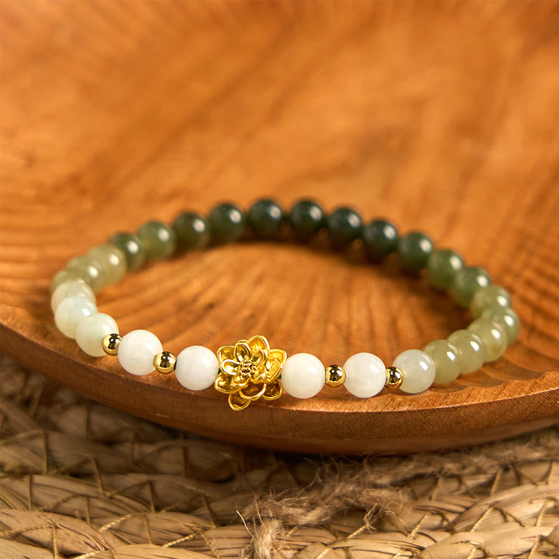 Nimara Ritual Natural Hetian Jade Gradient Lotus Abundance Bracelet