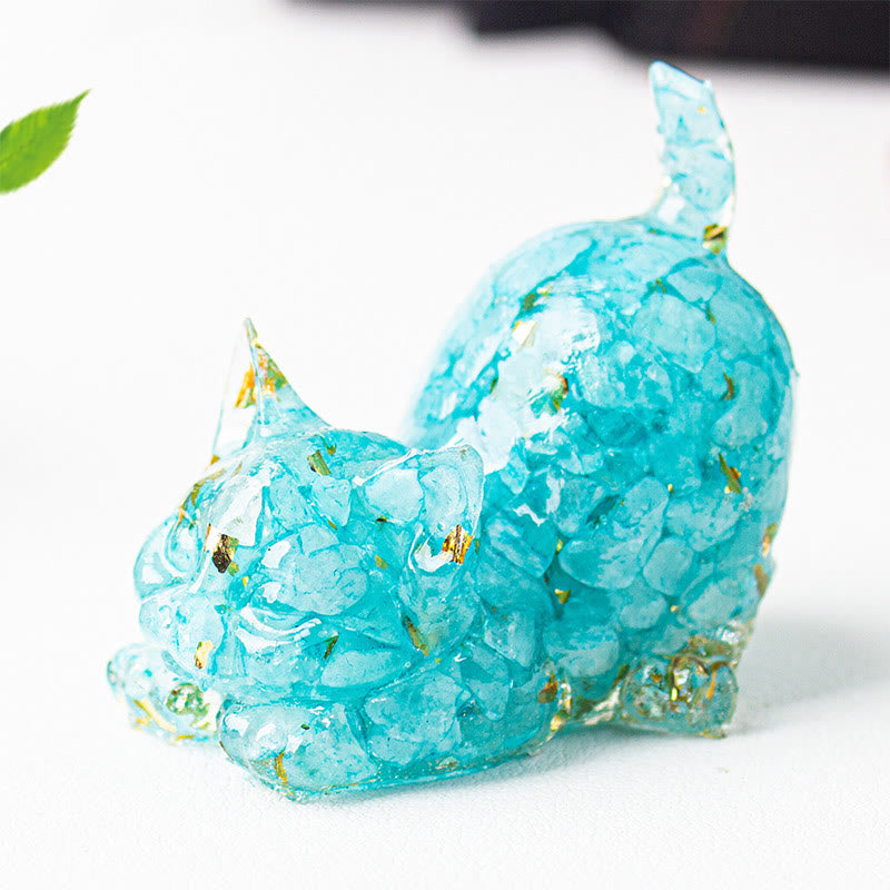 Nimara Ritual Stretching Cat Resin Crystal Gravel Meditation Decoration