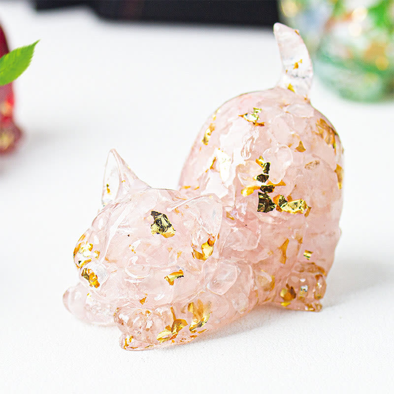 Nimara Ritual Stretching Cat Resin Crystal Gravel Meditation Decoration