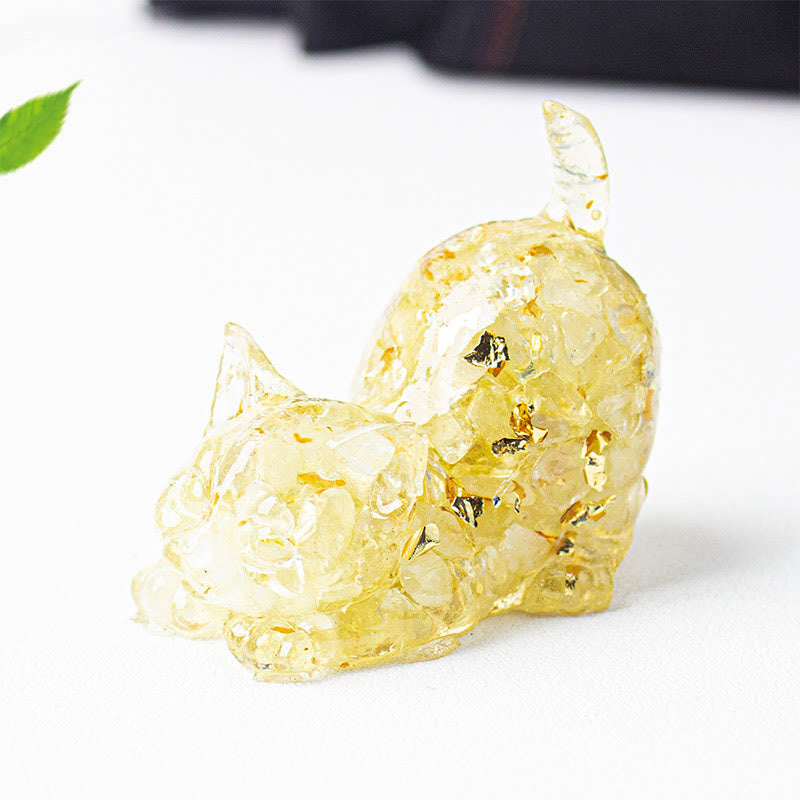 Nimara Ritual Stretching Cat Resin Crystal Gravel Meditation Decoration