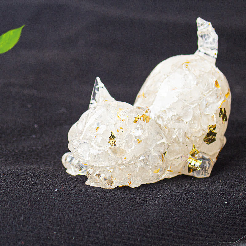 Nimara Ritual Stretching Cat Resin Crystal Gravel Meditation Decoration