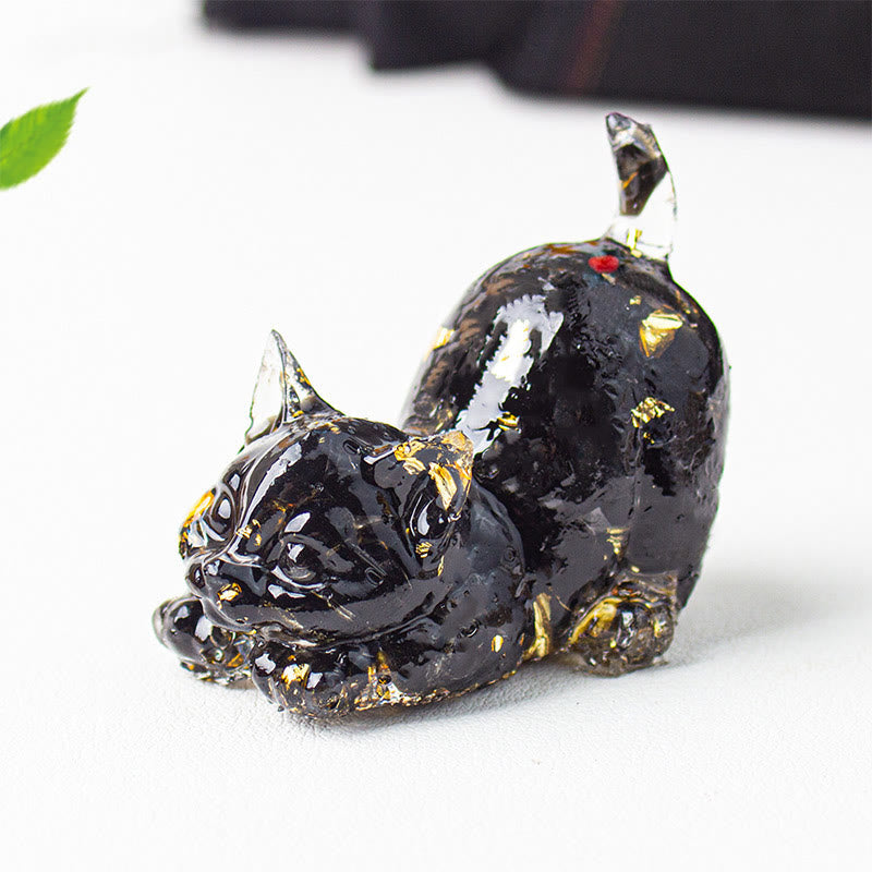 Nimara Ritual Stretching Cat Resin Crystal Gravel Meditation Decoration