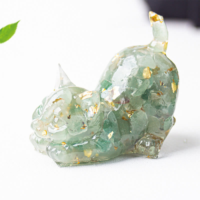 Nimara Ritual Stretching Cat Resin Crystal Gravel Meditation Decoration