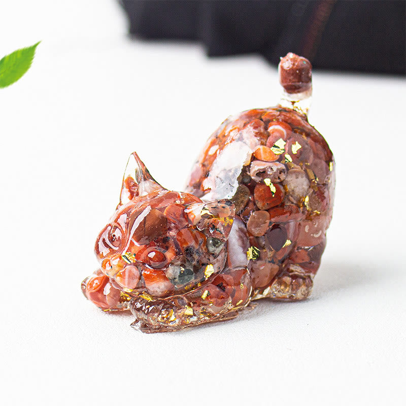 Nimara Ritual Stretching Cat Resin Crystal Gravel Meditation Decoration