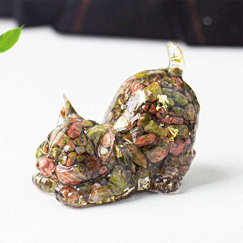 Nimara Ritual Stretching Cat Resin Crystal Gravel Meditation Decoration