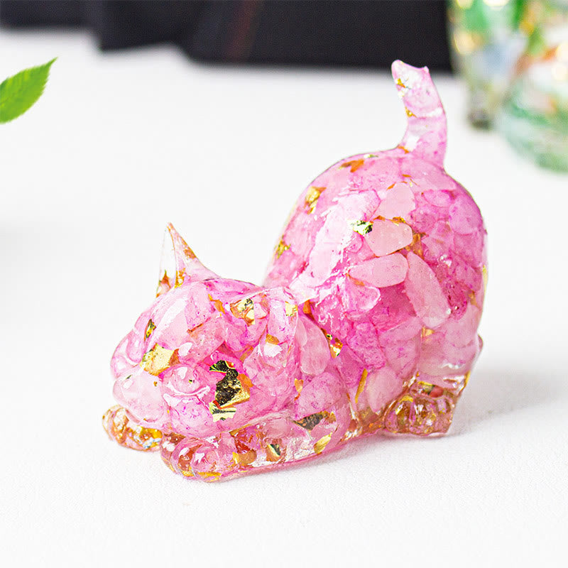 Nimara Ritual Stretching Cat Resin Crystal Gravel Meditation Decoration