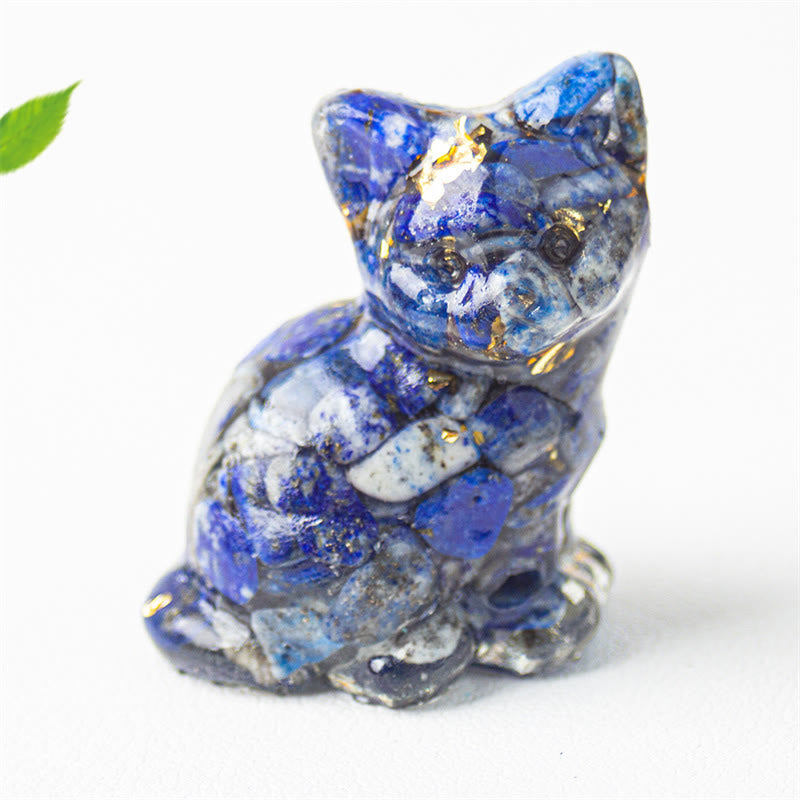 Nimara Ritual Sitting Cat Resin Gravel Pink Crystal Citrine White Crystal Lapis Lazuli Soothing Desktop Decoration