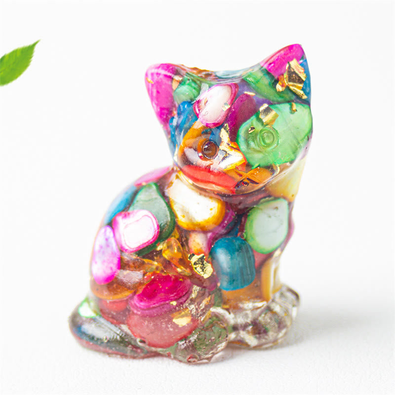 Nimara Ritual Sitting Cat Resin Gravel Pink Crystal Citrine White Crystal Lapis Lazuli Soothing Desktop Decoration