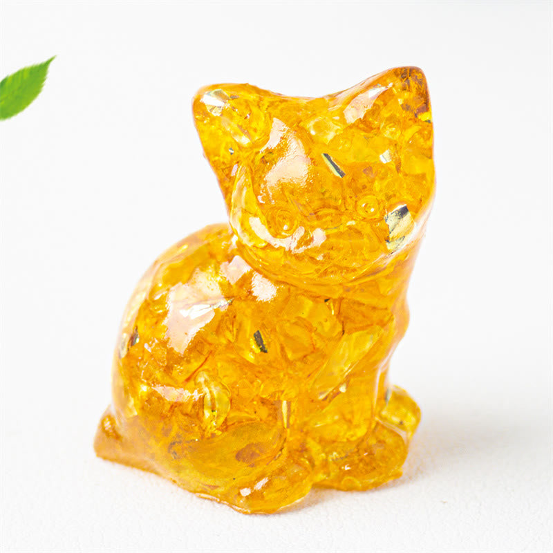 Nimara Ritual Sitting Cat Resin Gravel Pink Crystal Citrine White Crystal Lapis Lazuli Soothing Desktop Decoration