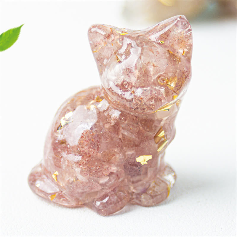 Nimara Ritual Sitting Cat Resin Gravel Pink Crystal Citrine White Crystal Lapis Lazuli Soothing Desktop Decoration