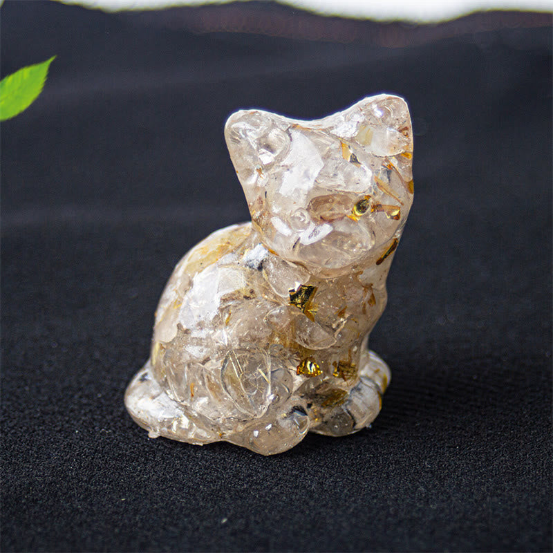 Nimara Ritual Sitting Cat Resin Gravel Pink Crystal Citrine White Crystal Lapis Lazuli Soothing Desktop Decoration